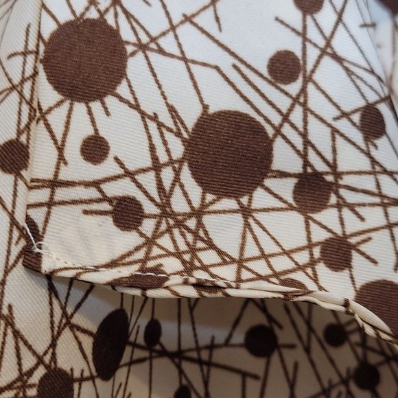 MCM Button Up Blouse Top Cream Brown Geometric Atomic Pattern Size 36 Small - Picture 6 of 11